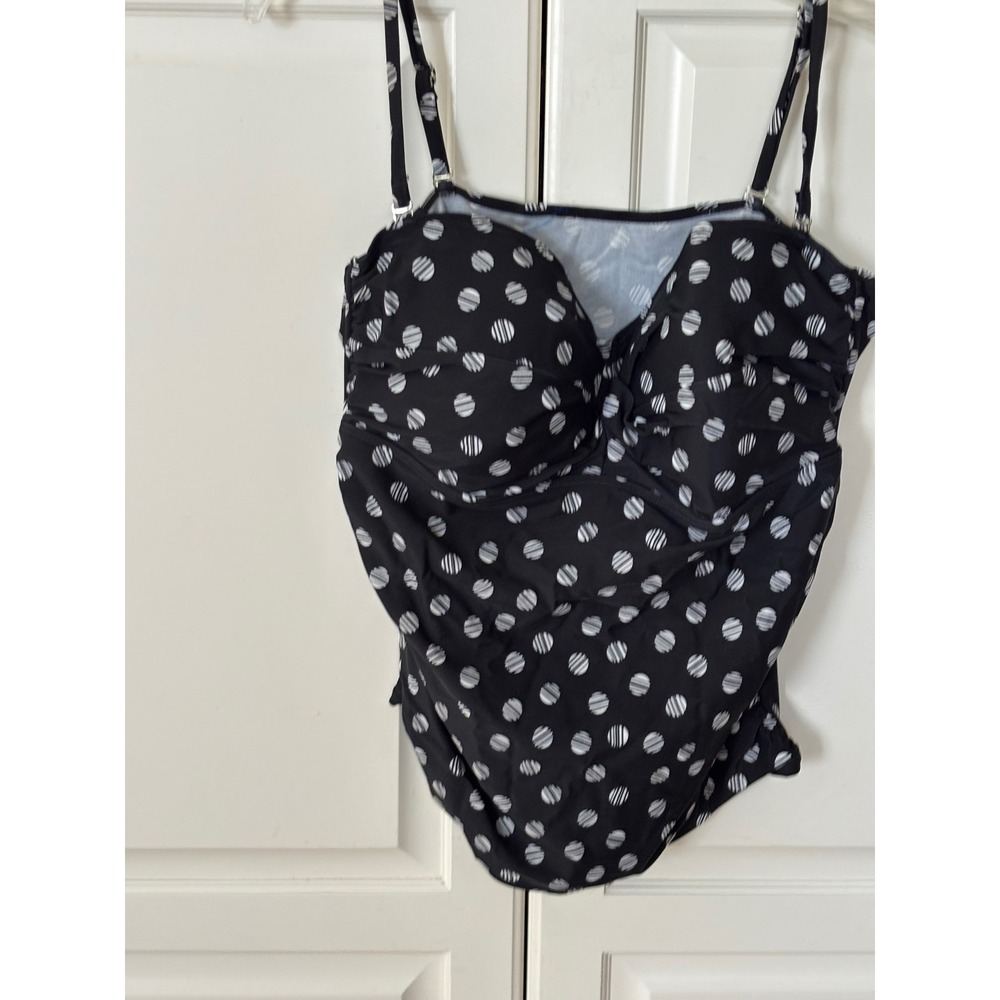 Collections by Catalina Polka Dot Tankini Top Black White XL 16-18 Swimwear